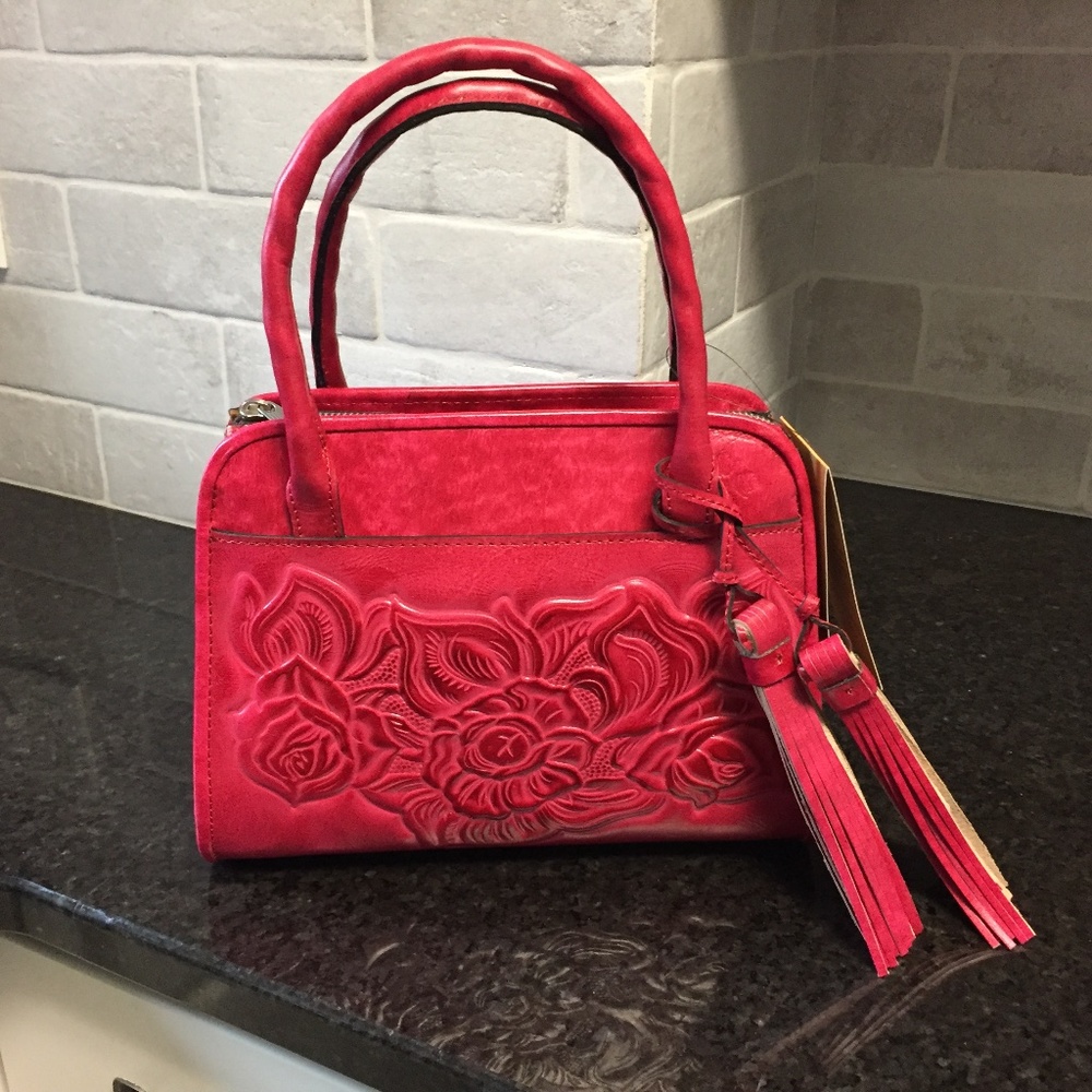 New Patricia Nash Paris Satchel in magenta NWT crossbody strap leather NEW